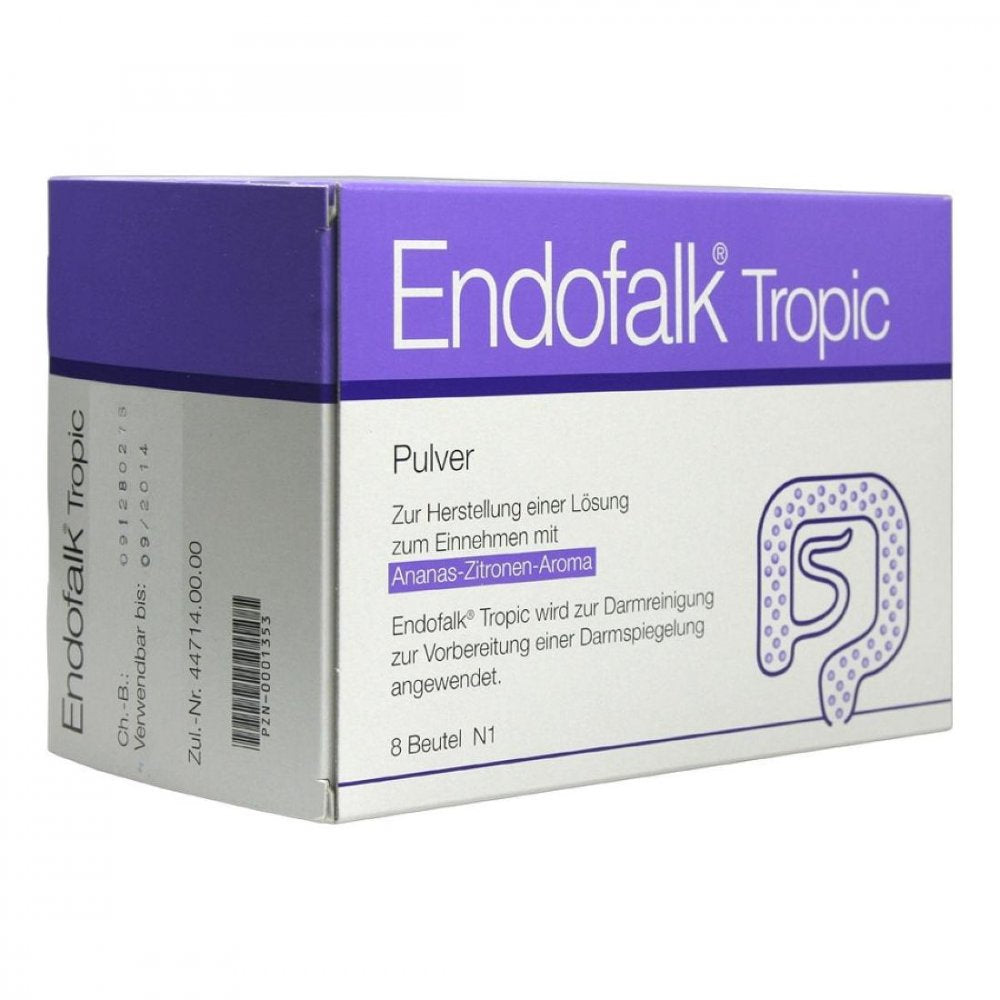 Das Produktfoto zeigt Endofalk Tropic Plv.Z.Her.E.Lsg.Z.Einn.Btl. (8 stk) PZN 00001353