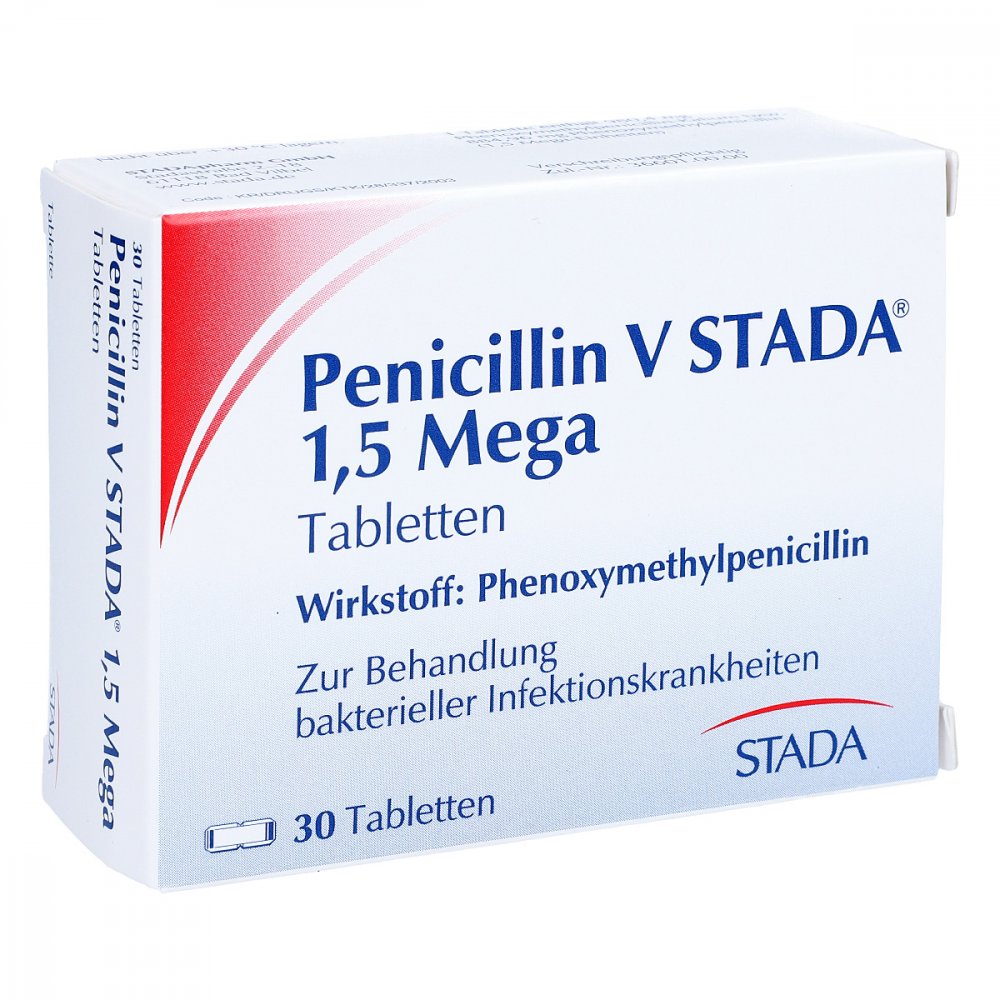 Das Produktfoto zeigt Penicillin V Stada 1,5 Mega Tabletten (30 stk) PZN 00009975