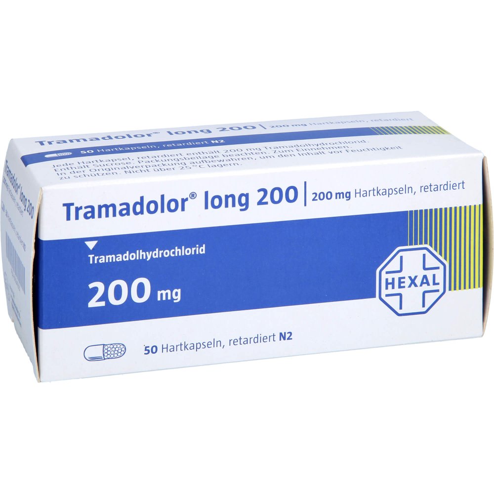 Das Produktfoto zeigt Tramadolor Long 200 Retardkapseln (50 stk) PZN 00041051