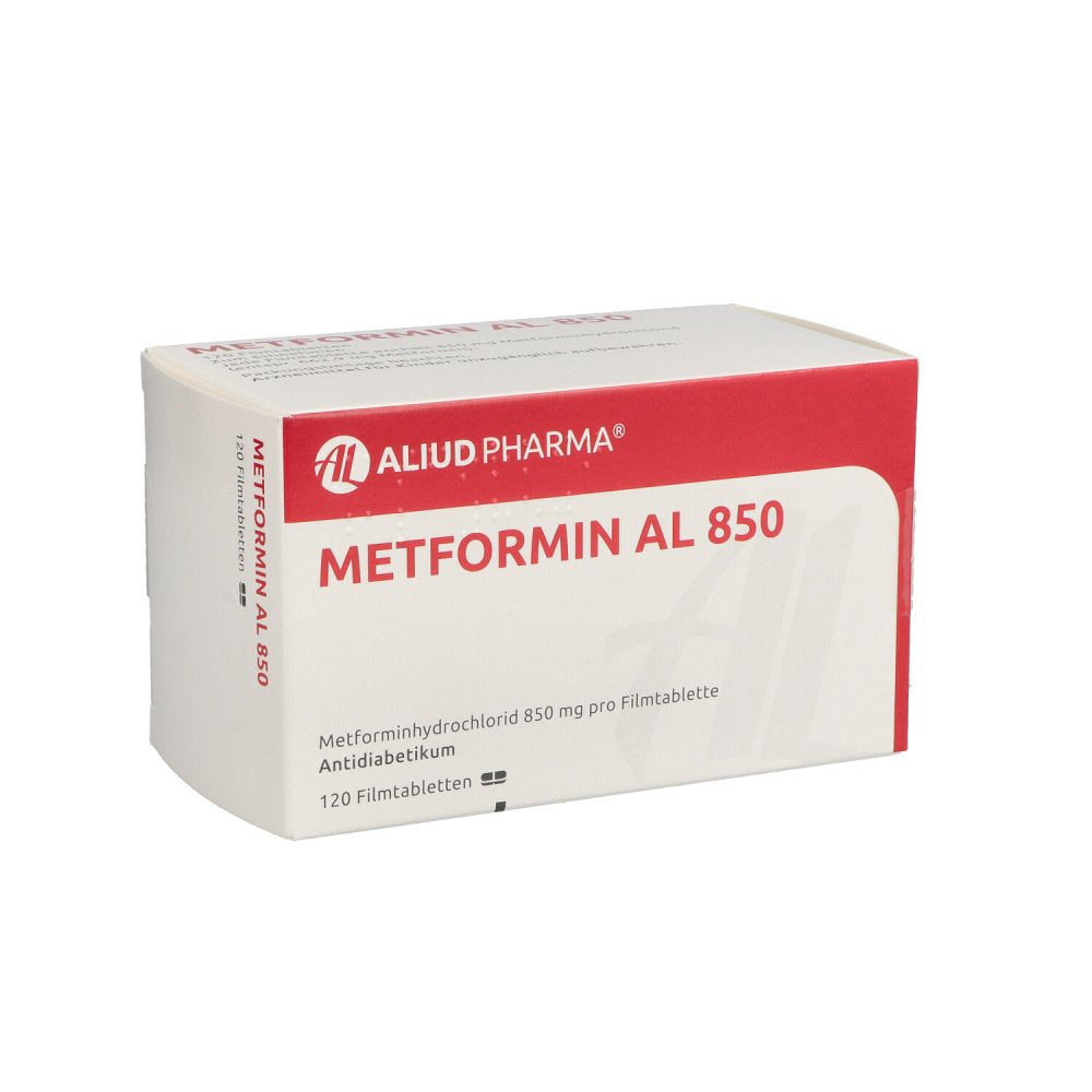 Das Produktfoto zeigt Metformin Al 850 Mg Filmtabletten (120 stk) PZN 00045066