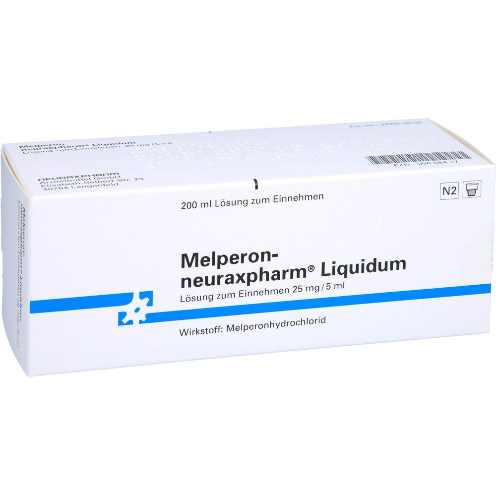 Das Produktfoto zeigt Melperon-Neuraxpharm Liquidum 25 Mg/5ml (200 ml) PZN 00068417