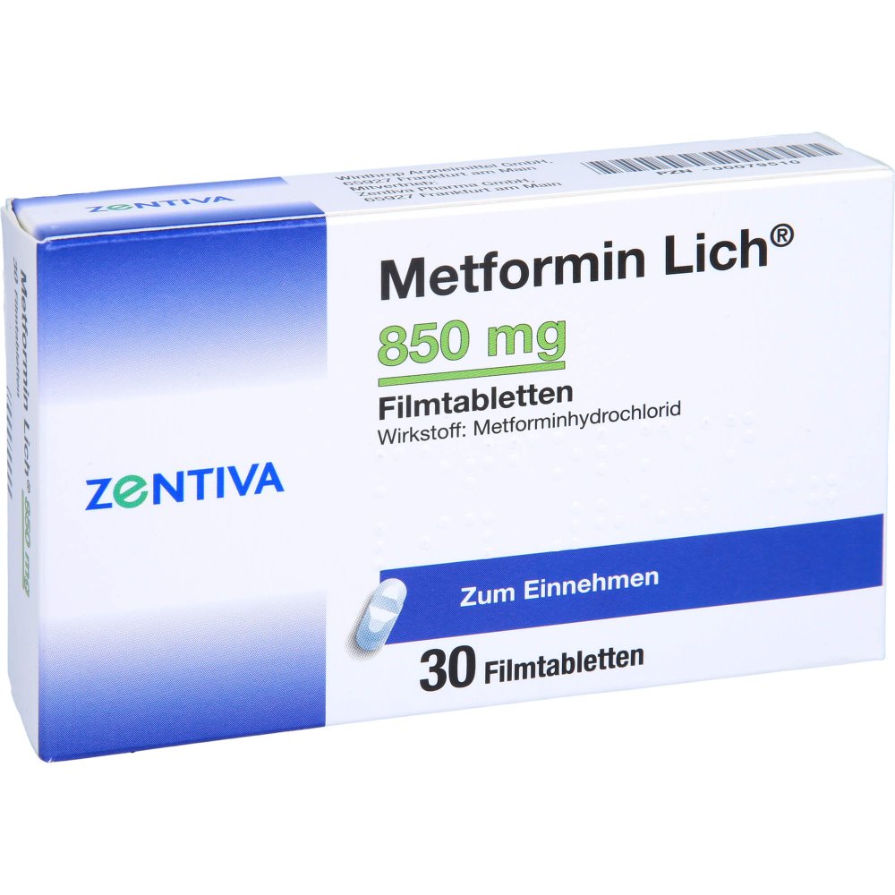 Das Produktfoto zeigt Metformin Lich 850 Mg Filmtabletten (30 stk) PZN 00079510