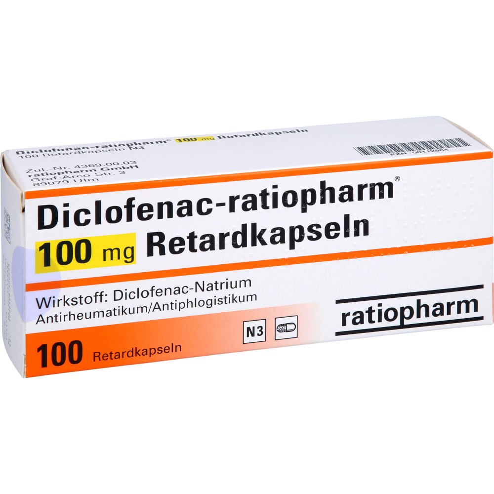 Das Produktfoto zeigt Diclofenac-Ratiopharm 100 Mg Retardkapseln (100 stk) PZN 00112584