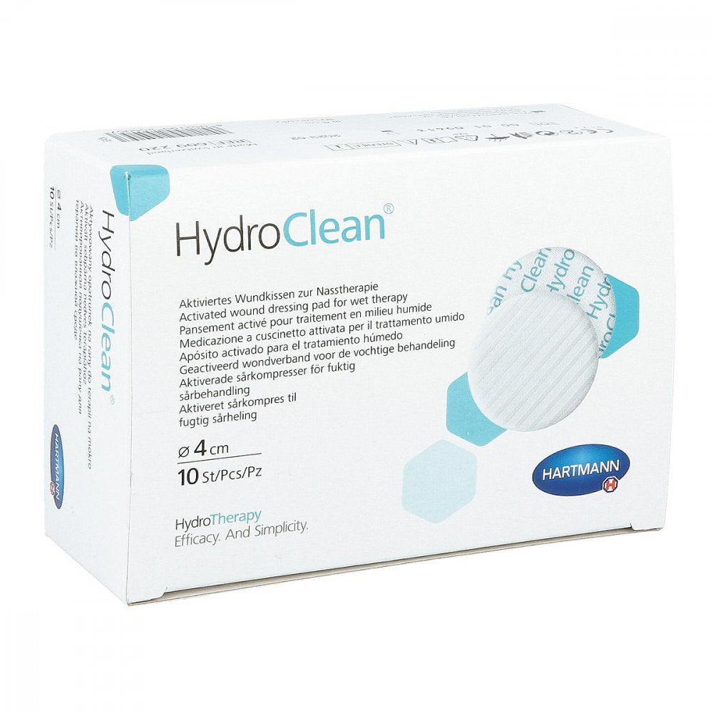 Das Produktfoto zeigt Hydroclean Kompressen 4 Cm Rund Steril (10 stk) PZN 00127404