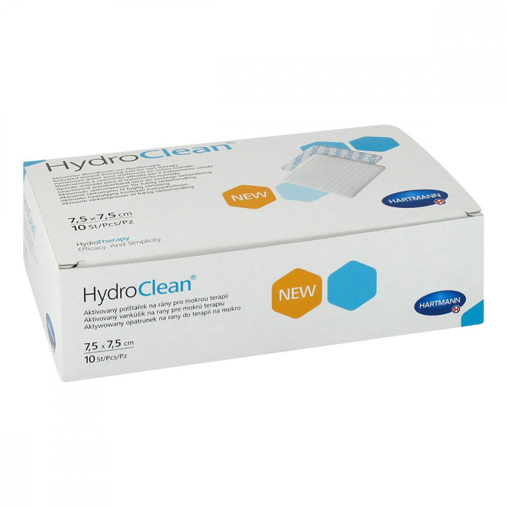 Das Produktfoto zeigt Hydroclean Kompressen 7,5x7,5 Cm Steril (10 stk) PZN 00127433