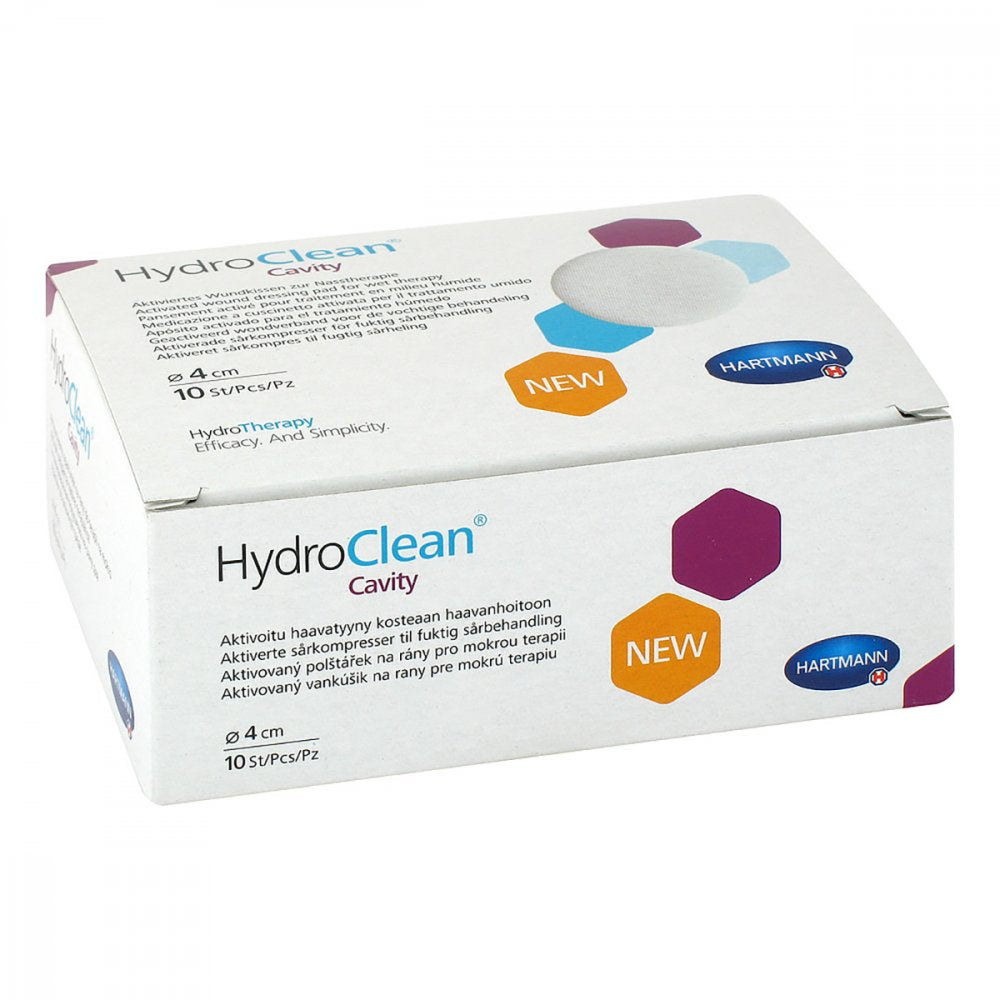 Das Produktfoto zeigt Hydroclean Cavity Kompressen 4 Cm Rund Steril (10 stk) PZN 00127462