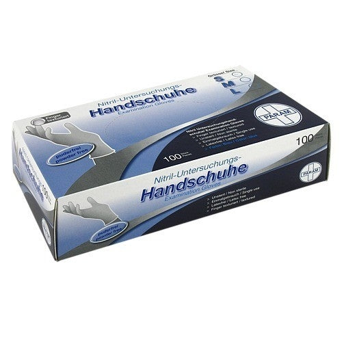 Das Produktfoto zeigt Handschuhe Einmal Nitril S Blau (100 stk) PZN 00129194