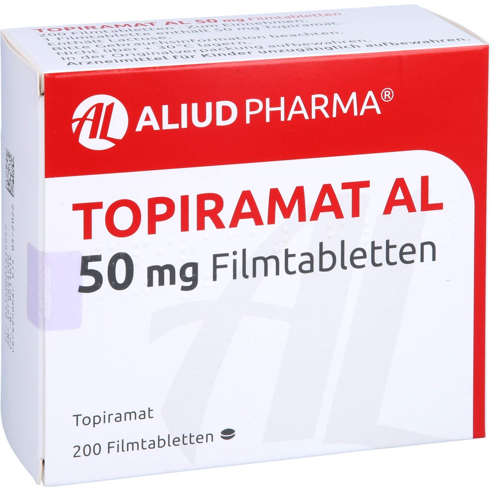 Das Produktfoto zeigt Topiramat Al 50 Mg Filmtabletten (200 stk) PZN 00133994