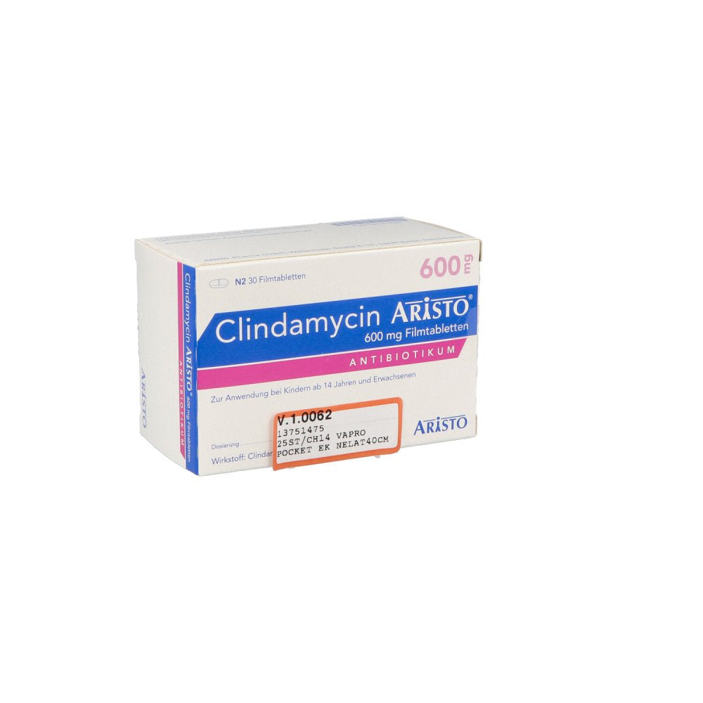 Das Produktfoto zeigt Clindamycin Aristo 600 Mg Filmtabletten (30 stk) PZN 00141522