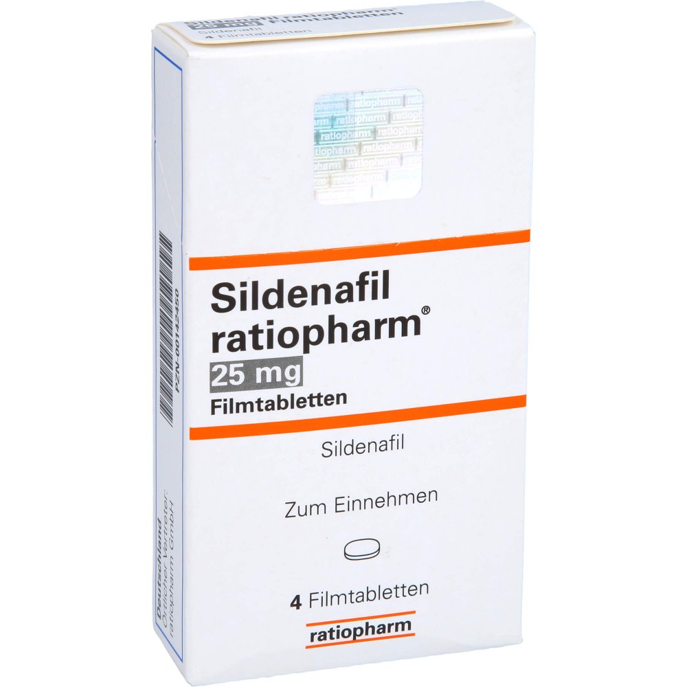 Das Produktfoto zeigt Sildenafil Ratiopharm 25 Mg Filmtabletten (4 stk) PZN 00142450