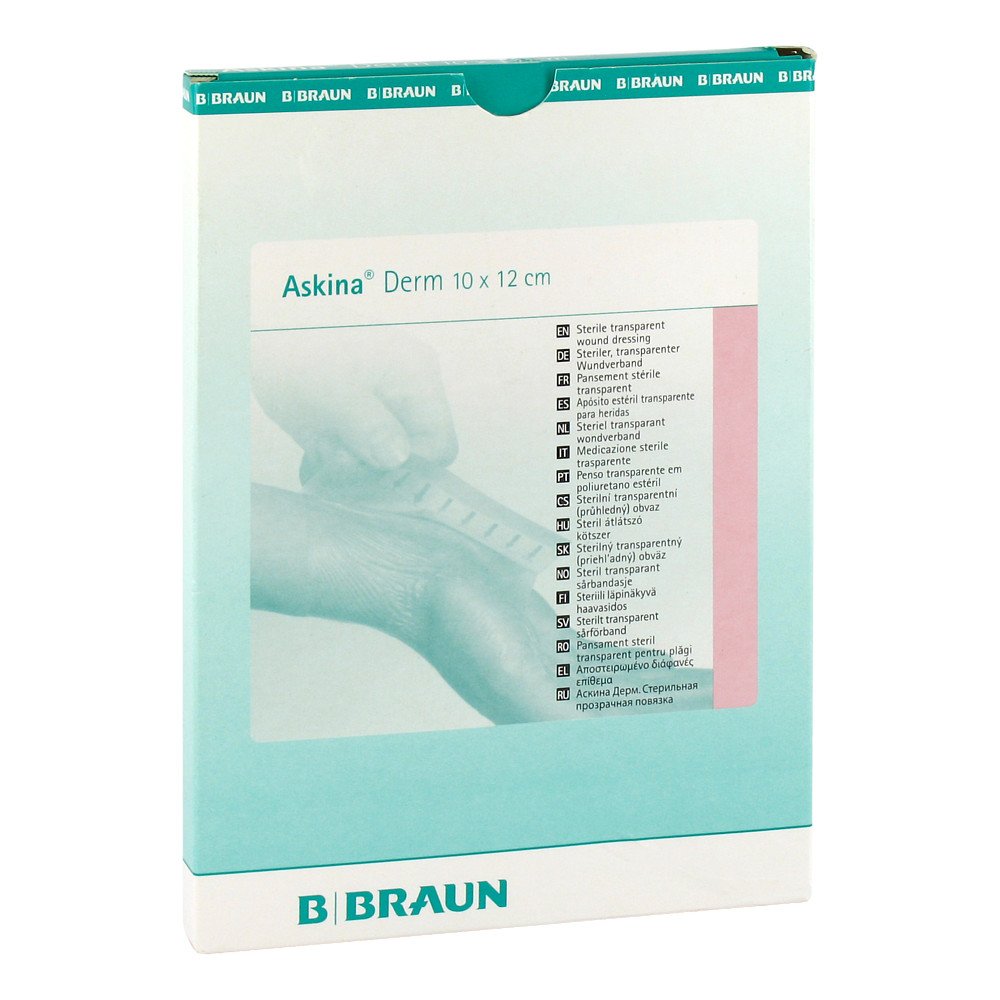 Das Produktfoto zeigt Askina Derm Transparentverb.10x12 Cm Steril (5 stk) PZN 00156245