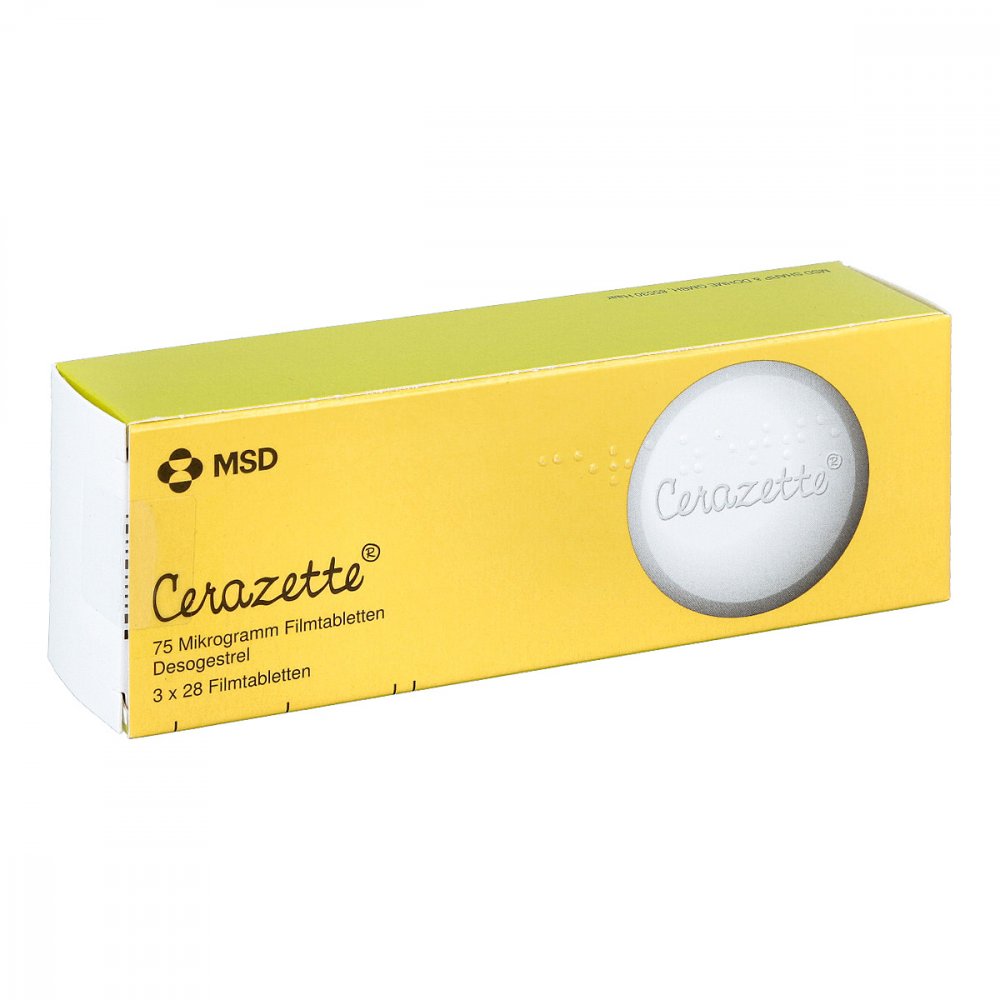 Das Produktfoto zeigt Cerazette 75 Mikrogramm Filmtabletten (3X28 stk) PZN 00163506
