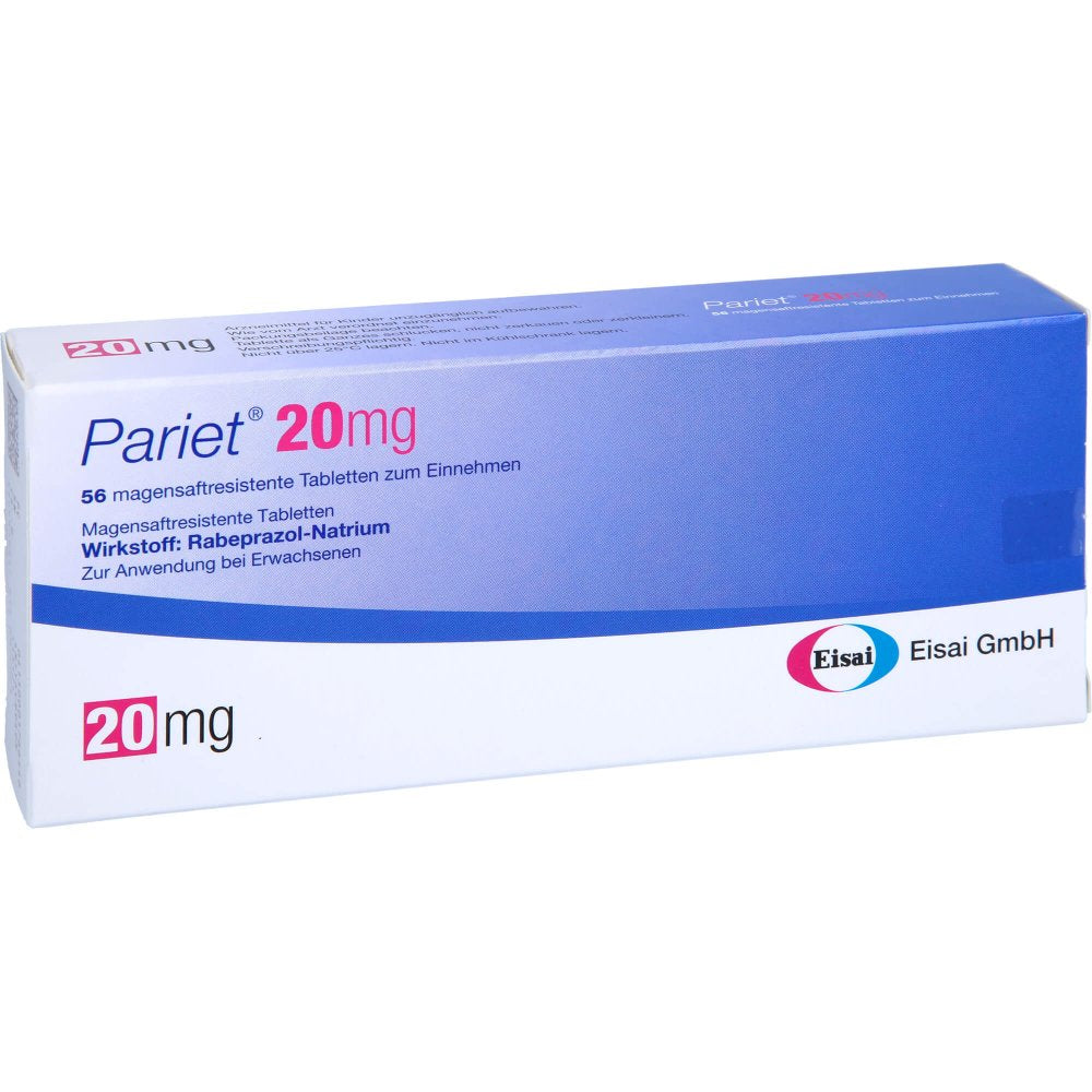 Das Produktfoto zeigt Pariet Eisai 20 Mg Magensaftresistente Tabletten (56 stk) PZN 00176644