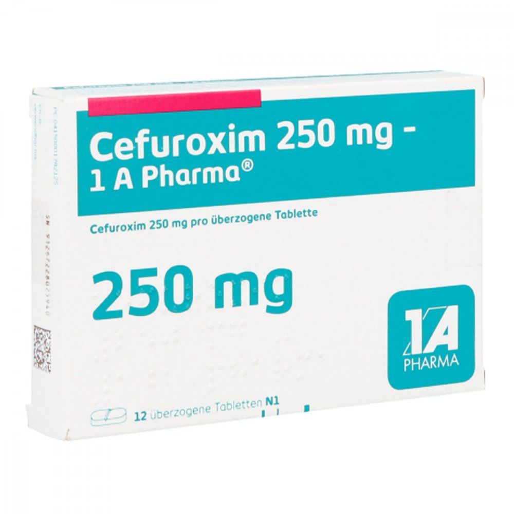 Das Produktfoto zeigt Cefuroxim 250 Mg-1a Pharma Überzogene Tabletten (12 stk) PZN 00178212