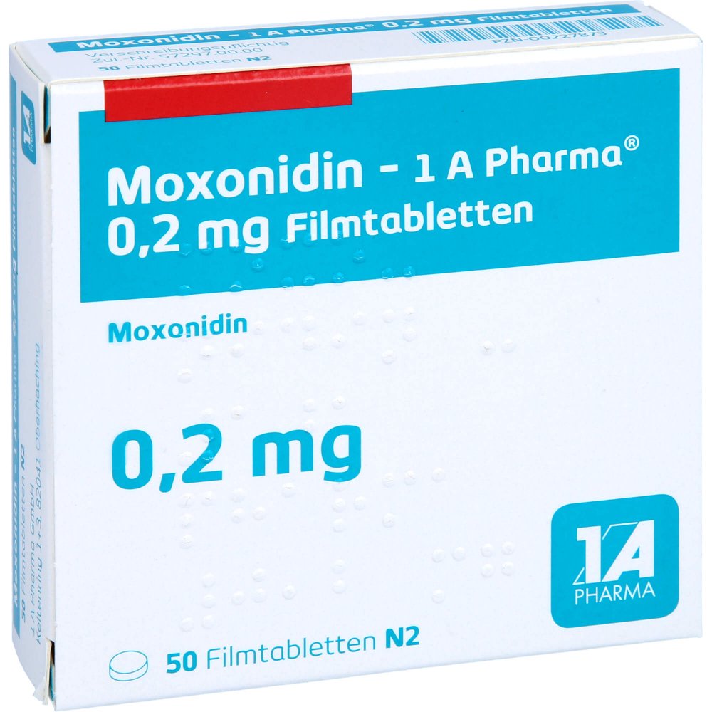 Das Produktfoto zeigt Moxonidin-1a Pharma 0,2 Mg Filmtabletten (50 stk) PZN 00227873