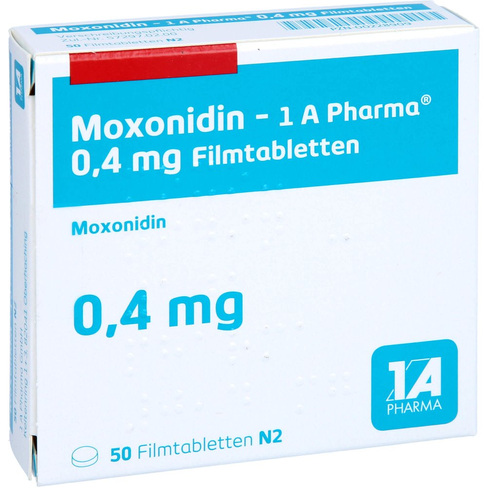 Das Produktfoto zeigt Moxonidin-1a Pharma 0,4 Mg Filmtabletten (50 stk) PZN 00228909