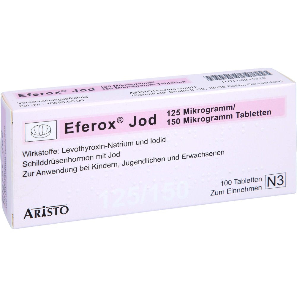 Das Produktfoto zeigt Eferox Jod 125 Μg/150 Μg Tabletten (100 stk) PZN 00231320