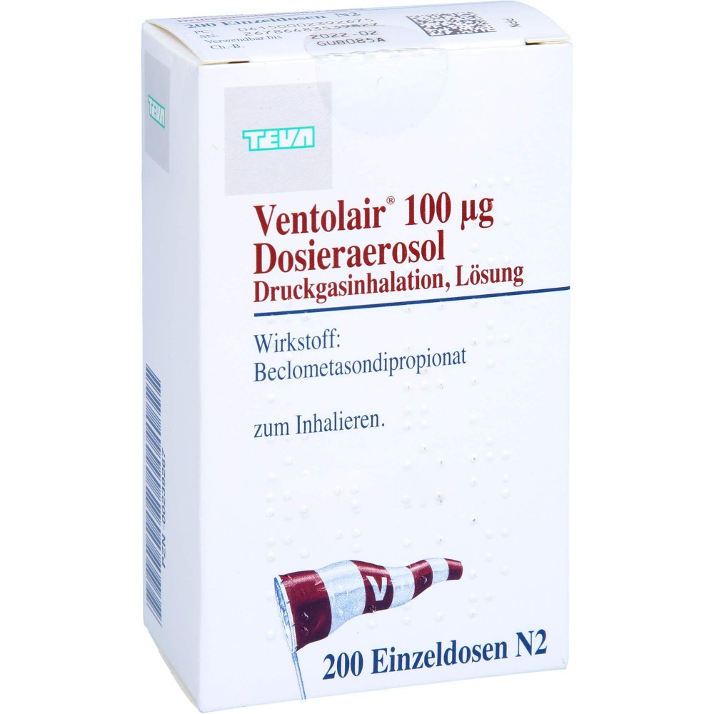 Das Produktfoto zeigt Ventolair 100 Μg 200 Hub Dosieraerosol (1 stk) PZN 00239267