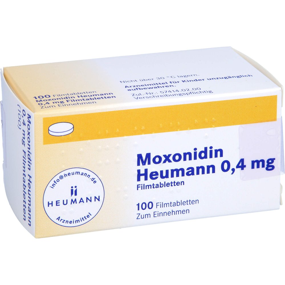 Das Produktfoto zeigt Moxonidin Heumann 0,4 Mg Filmtabletten (100 stk) PZN 00239296