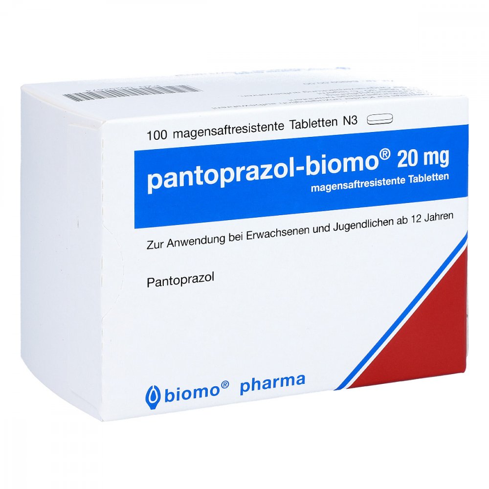 Das Produktfoto zeigt Pantoprazol-Biomo 20 Mg Magensaftres.Tabletten (100 stk) PZN 00294674