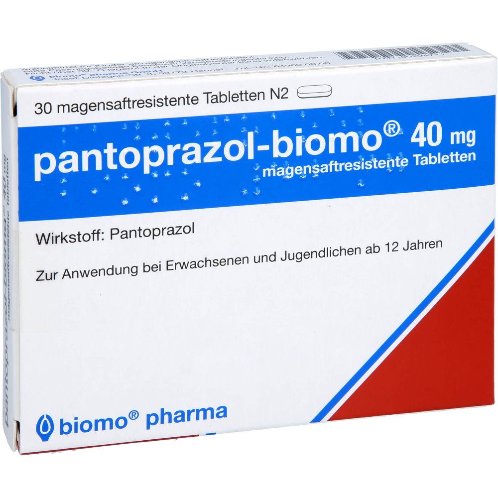 Das Produktfoto zeigt Pantoprazol-Biomo 40 Mg Magensaftres.Tabletten (30 stk) PZN 00294711