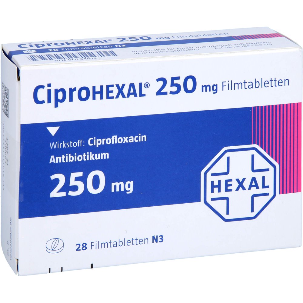 Das Produktfoto zeigt Ciprohexal 250 Mg Filmtabletten (28 stk) PZN 00294912