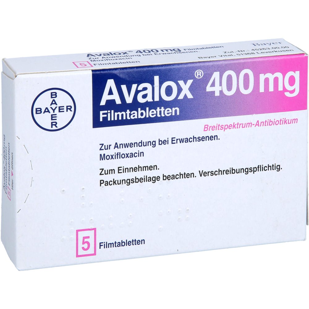 Das Produktfoto zeigt Avalox 400 Mg Filmtabletten (5 stk) PZN 00349530