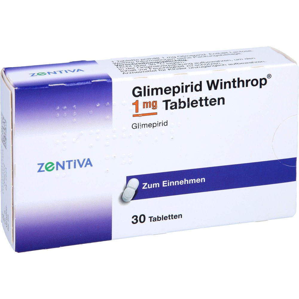 Das Produktfoto zeigt Glimepirid Winthrop 1 Mg Tabletten (30 stk) PZN 00379525