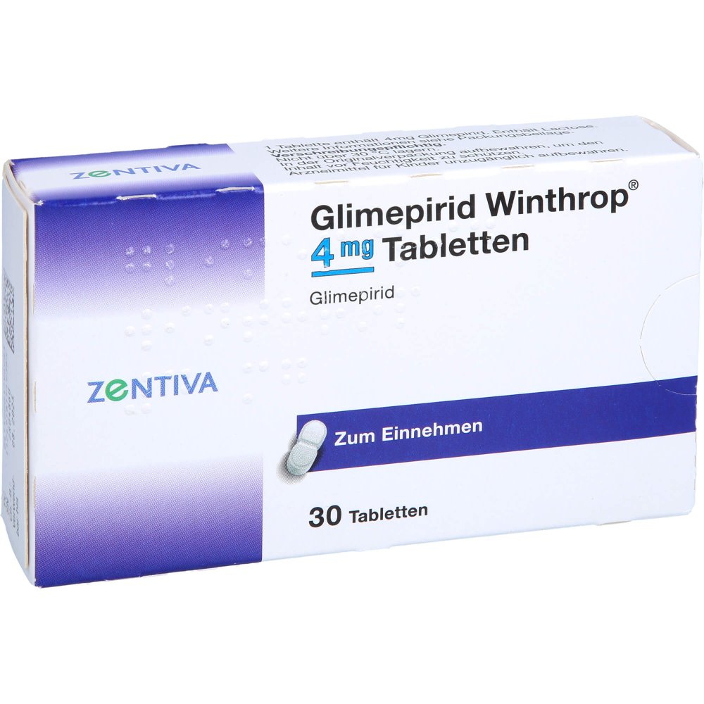 Das Produktfoto zeigt Glimepirid Winthrop 4 Mg Tabletten (30 stk) PZN 00379608