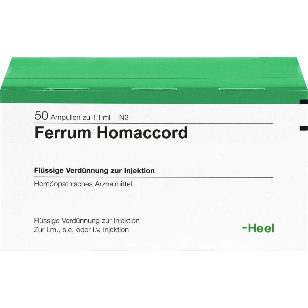 Das Produktfoto zeigt Ferrum Homaccord Ampullen (50 stk) PZN 00379896