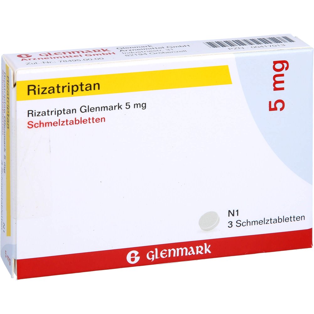 Das Produktfoto zeigt Rizatriptan Glenmark 5 Mg Schmelztabletten (3 stk) PZN 00417013