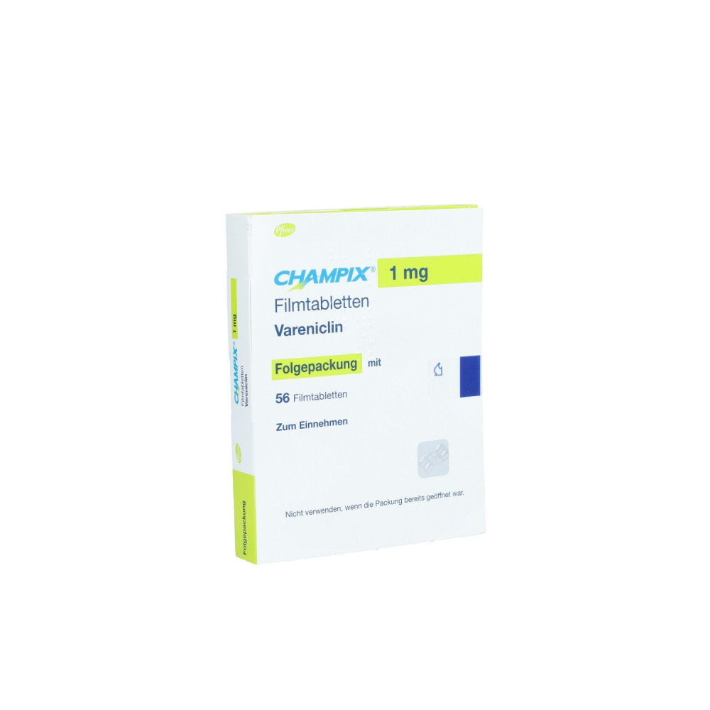 Das Produktfoto zeigt Champix 1 Mg Filmtabletten Folgepackung (56 stk) PZN 00425662