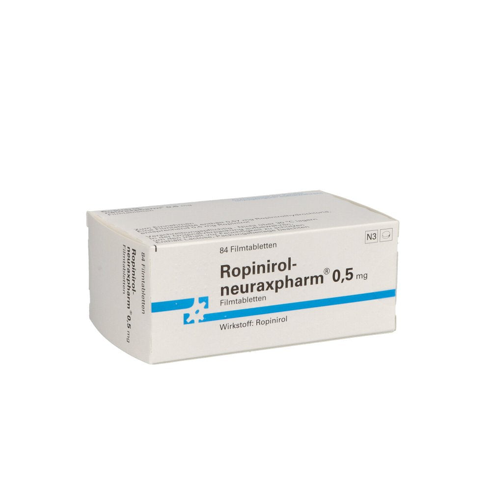 Das Produktfoto zeigt Ropinirol-Neuraxpharm 0,5 Mg Filmtabletten (84 stk) PZN 00436186