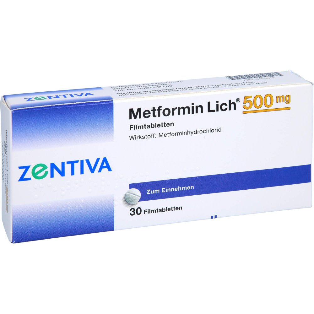 Das Produktfoto zeigt Metformin Lich 500 Mg Filmtabletten (30 stk) PZN 00454043