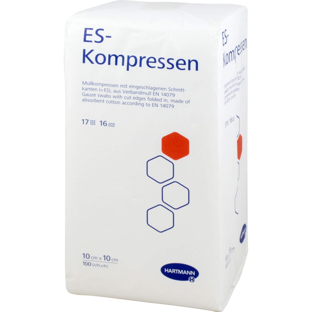 Das Produktfoto zeigt Es-Kompressen Unsteril 10x10 Cm 16fach (100 stk) PZN 00475298