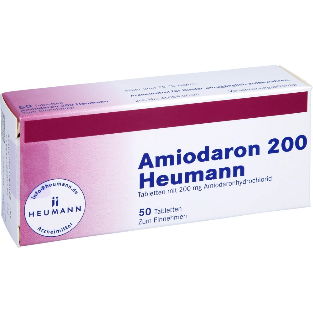 Das Produktfoto zeigt Amiodaron 200 Heumann Tabletten (50 stk) PZN 00475861