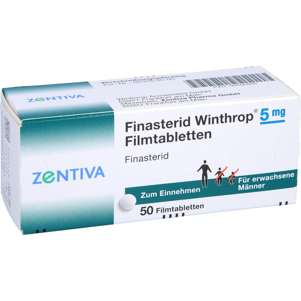Das Produktfoto zeigt Finasterid Winthrop 5 Mg Filmtabletten (50 stk) PZN 00500955