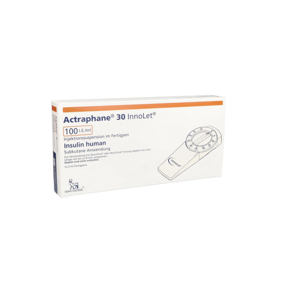 Das Produktfoto zeigt Actraphane 30 Innolet 100 I.E./Ml Injektionssusp. (5X3 ml) PZN 00541463