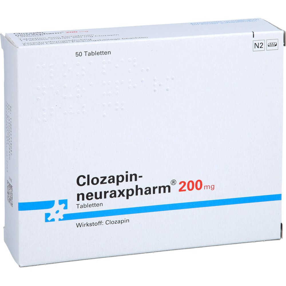 Das Produktfoto zeigt Clozapin-Neuraxpharm 200 Mg Tabletten (50 stk) PZN 00557180
