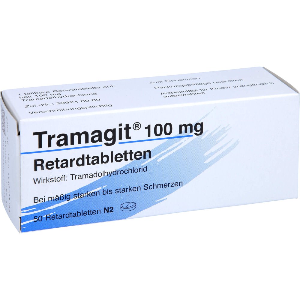 Das Produktfoto zeigt Tramagit 100 Mg Retardtabletten (50 stk) PZN 00568657