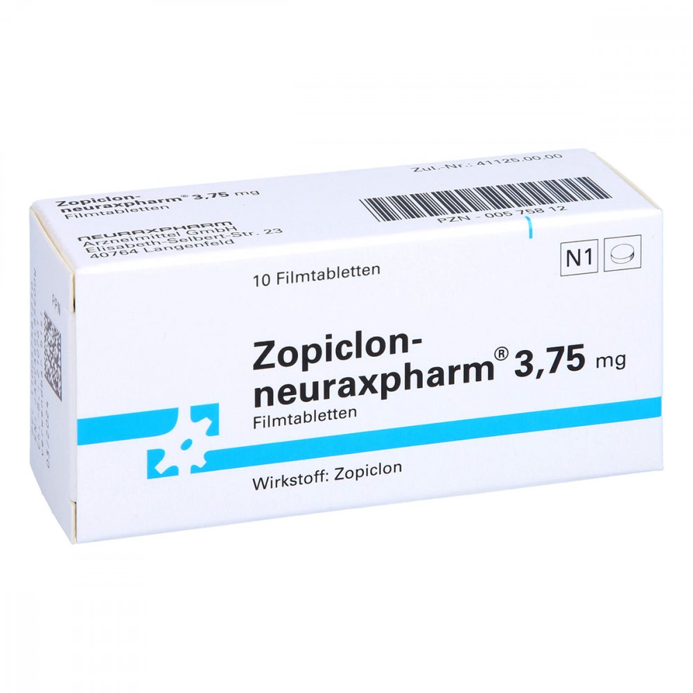 Das Produktfoto zeigt Zopiclon-Neuraxpharm 3,75 Mg Filmtabletten (10 stk) PZN 00575812