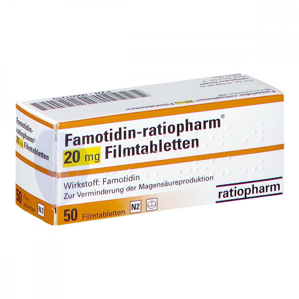 Das Produktfoto zeigt Famotidin-Ratiopharm 20 Mg Filmtabletten (50 stk) PZN 00601219