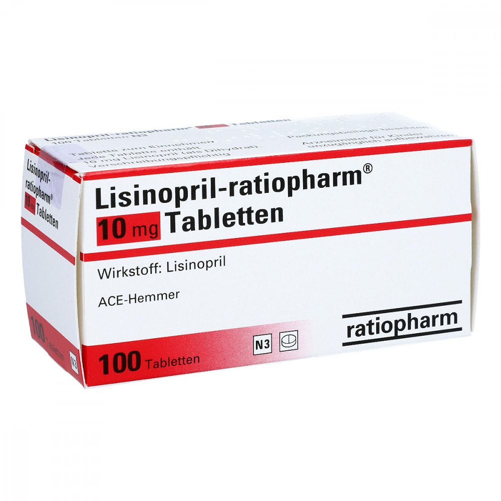 Das Produktfoto zeigt Lisinopril-Ratiopharm 10 Mg Tabletten (100 stk) PZN 00601478