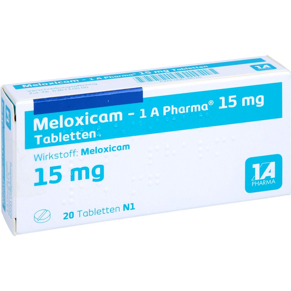 Das Produktfoto zeigt Meloxicam-1a Pharma 15 Mg Tabletten (20 stk) PZN 00618616