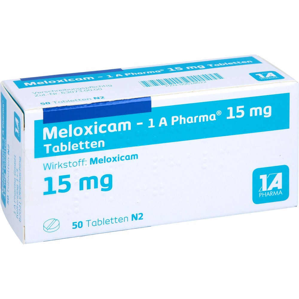 Das Produktfoto zeigt Meloxicam-1a Pharma 15 Mg Tabletten (50 stk) PZN 00618622