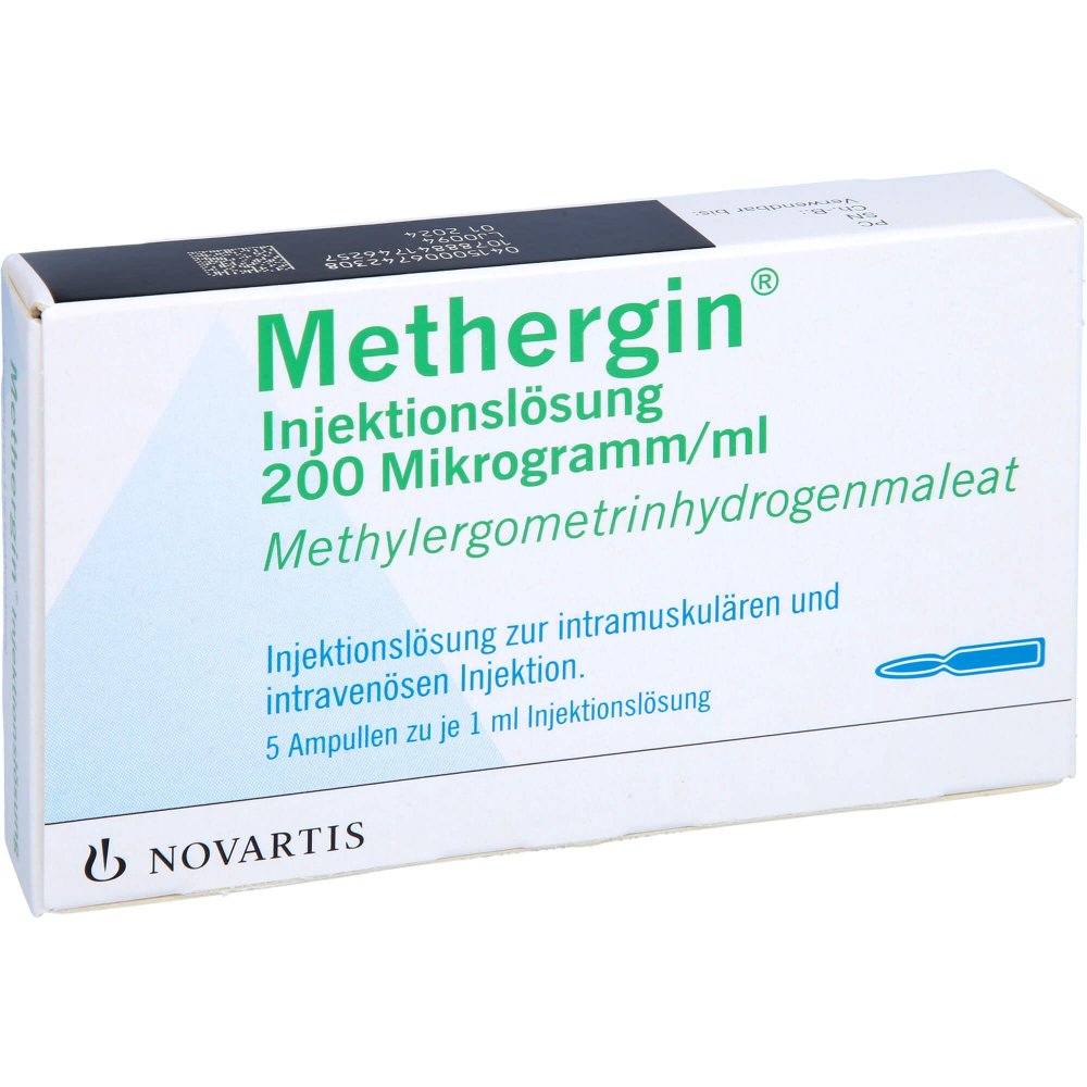 Das Produktfoto zeigt Methergin Injektionslösung (5X1 ml) PZN 00674230