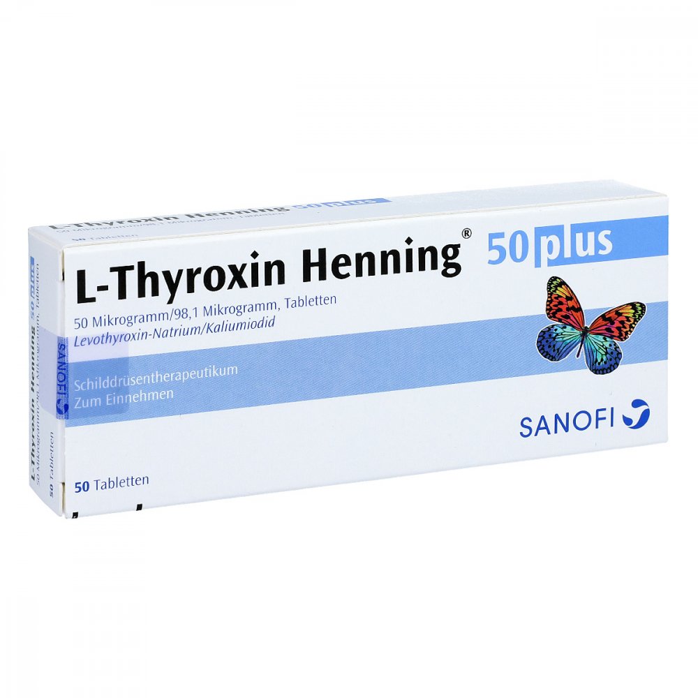 Das Produktfoto zeigt L-Thyroxin 50 Henning Plus Tabletten (50 stk) PZN 00697923