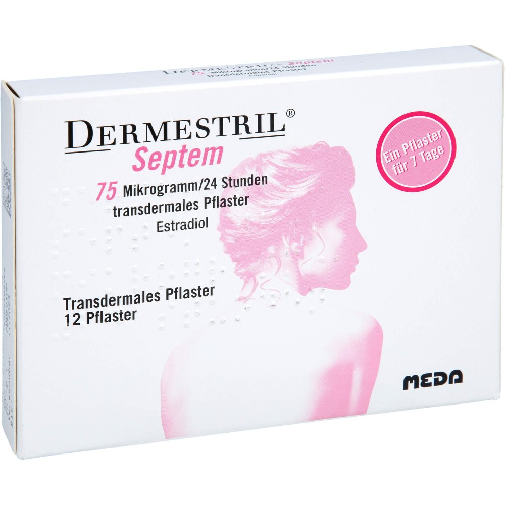 Das Produktfoto zeigt Dermestril Septem 75μg/24std.-Pfl. (12 stk) PZN 00703167