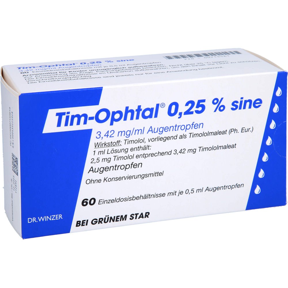 Das Produktfoto zeigt Tim Ophtal 0,25% Sine Augentropfen (60X0.5 ml) PZN 00715561