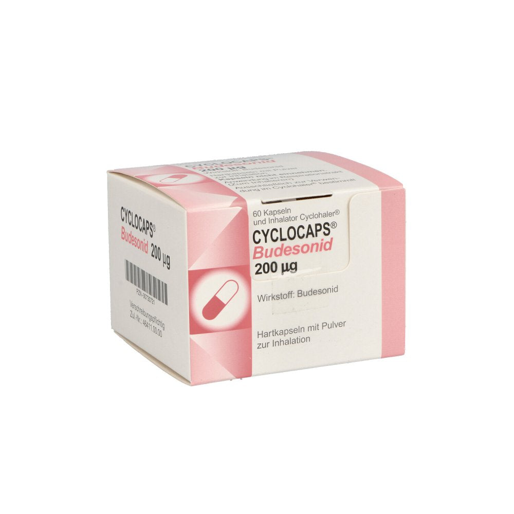 Das Produktfoto zeigt Cyclocaps Budesonid 200 Μg Inh.Kaps.+Cyclohaler (60 stk) PZN 00730721